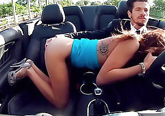 Rich dude bangs his whore on the expensive red Ferrari