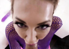 Sloppy slut toying pussy and sucking