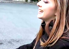 Teen brunette is shagging in the forest as you see