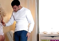 Mesmerizing young babe enjoys fucking and being on her knees