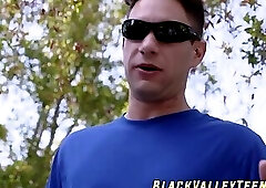 Attractive black teen Daizy Cooper swallows a big cum gun