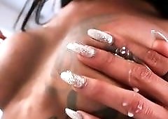 T-girl in lingerie shows her body and her meat pole