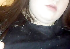 Molly likes her ebony suit. That Babe feels very hot. This Babe has on baby blue silk pants on under.