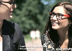 Lovely babe in glasses Foxy gets intimate with one guy on the first date