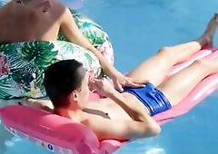 Young stud Corey Law takes it raw from hung hunk Tony Milak at the pool