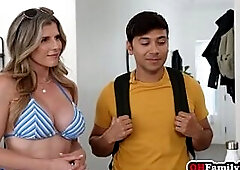 Large boobs mother I'd like to fuck and large booty playgirl shared one large jock and gave a double blow job in advance of trio sex