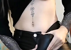 Tgirl glistening erection and donk taunt leather spandex vinyl