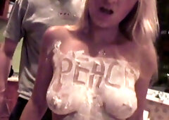 University Kelly Dancing Naked with cake cream over the body