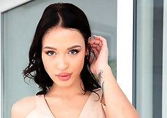 Glamorous model with red lips Kris the Foxx opens her tight ass