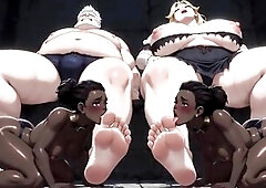 Ebony collar thrall angel on her knees worshipping the feet of her King and Queen. This babe licks and sucks with total devotion whilst the royal pair