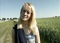 Blonde teen strips naked outdoor