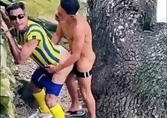 Older woman caught having sex with a man with a huge penis on a private beach.