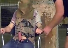 Tied up twink deepthroats big fat cock