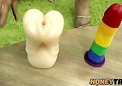 Aysha Beatriz Strokes Her Cock While Riding an Anal Toy, Moaning Louder Until She Cums Hard All