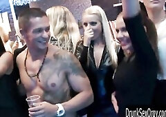 Lascivious pornstars giving blowjob and getting screwed in public in a club