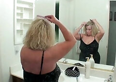 My step-grandmother was downstairs in the guest baths when I heard her call for me. This babe asked me to apply some lotion to areas that this babe co