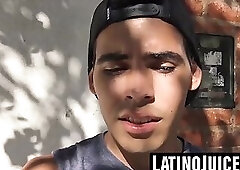 Latino hunk gets topped and painted with hot jizz