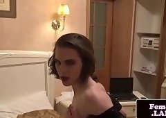 Classy trap dildoing ass and masturbating