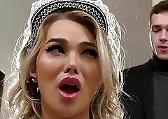 Horny boss licks and barebacks the ass of his tranny maid