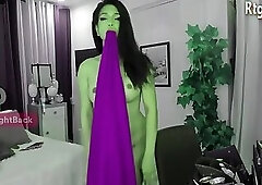 sexy asian shemale with green body teasing on webcam