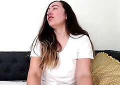 Buxom stepmom riding a big dildo all the way to climax