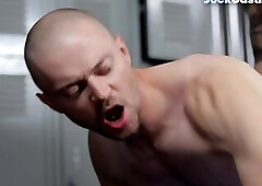 Casted jock sucked off and anal pounded in lockerroom