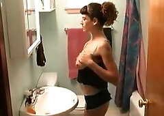 Hairy armpit and legs lactating woman masturbates