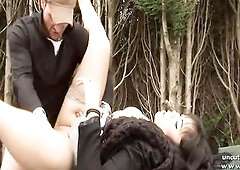 Chunky big beautiful woman french whore sodomized in 3way with oldman outdoor