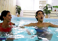 Fitness guest rooms poolside 3some with italian teenage capri imonde and large hooters babe Chloe Lamour