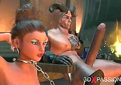 Sweet teen blonde fucked by fire demon in sinister castle