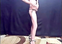 Busy Bottom in heels and string bikini panties gets naked for your sexual pleasure