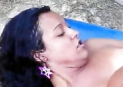 Wild crossdresser gives a oral pleasure to a Latino man near a tree