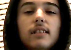 Skinny straight guy jerks off his huge cock until he cums