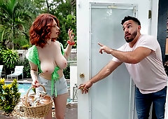 Redhead goddess with big boobs Annabel Redd likes his young cock