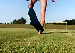 British Teen Footballer Wanks & Sucks His Cock Outdoors