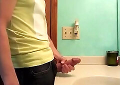straight hunk with fat dick jerks off in bathroom 2