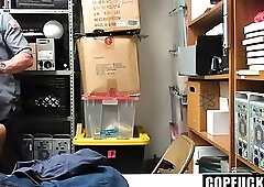 Guard Catches Couple Fucking in the Restroom and Punishes the Boy With His Hard Cock