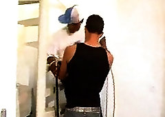 Interracial anal on a leather sofa