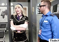 Flight attendant Izzy Wilde gets raw anal from security guard