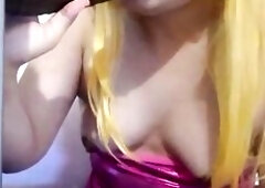 Cute Ladyboy in Transsexual Caulifla Cosplay Eating Cum and Giving a Oral sex to a Ebony Schlong Sex tool