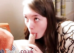 Cuckold POV - U see your eighteen year old British girlfriend as this babe sucks off an aged stranger and gulp each drop of his cum