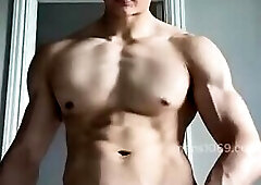 Chinese muscular gay star cumshot