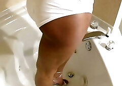 Cute black teen tranny swings her big shemeat in the bathtub  - clip # 02