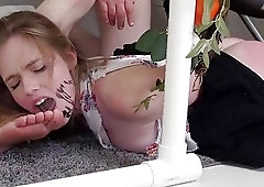 Filthy girl loves BDSM and someone pissing in her mouth