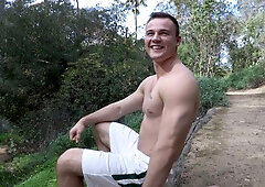 Surprisingly hairy solo guy jerking his meaty-looking cock