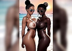 Pretty Black dance and kiss on beach (Ai animation)