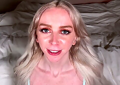 Remi Reagan begs to be owned in a blue tank top before edging and facial cumshot