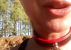 Horny amateur loves BDSM and being on a leash outdoor