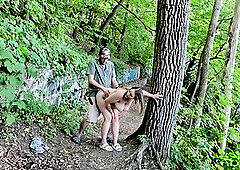 After a little teasing and flashing, we went on a walk and discovered a place to stop for some enjoyment! I got bare and sucked ramrod previous to ben