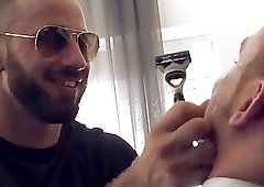 Stud's stylist gives him a shave and then fucks his ass at the office